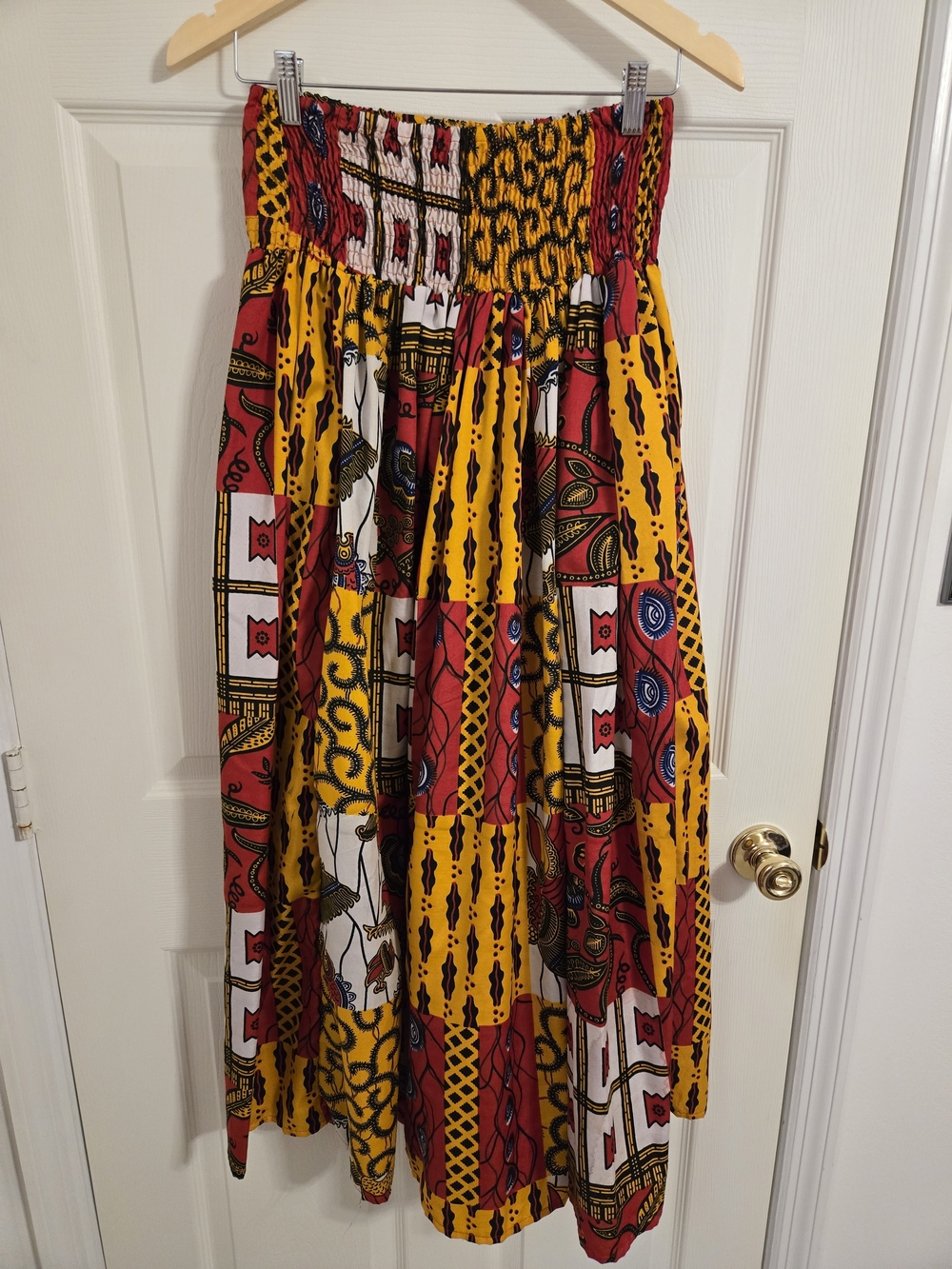 Jessica Taylor Vibrant Yellow & Red Patterned Cotton Maxi Skirt Size Medium